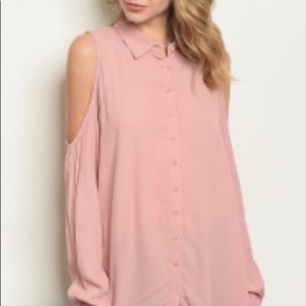 Button Down Cold Shoulder Blouse